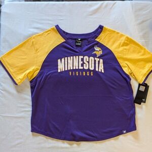 Fanatics NFL Minnesota Vikings Women Purple Gold Mesh V-Neck T-Shirt Large NWT